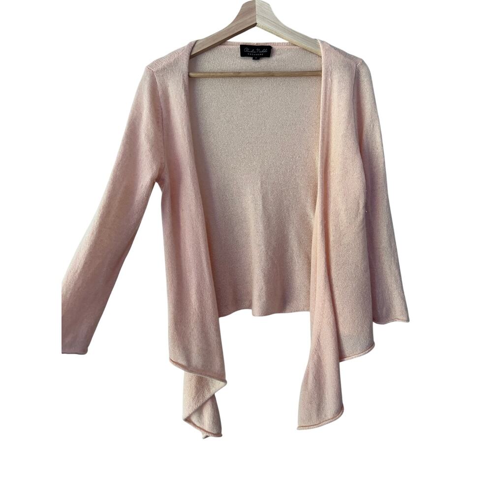 Luxury Cashmere Light Pink Open Front Cardigan Draped Waterfall Hem